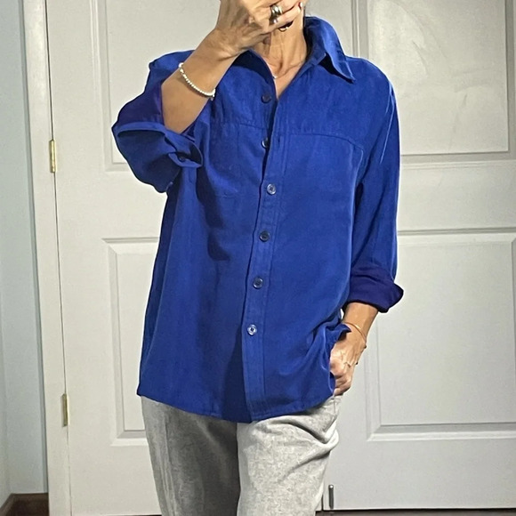 Drapers & Damon’s Royal Blue Faux Suede Button Down Shirt size PS - Picture 5 of 9
